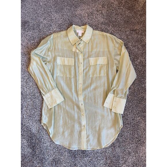 House of Harlow 1960 Women's Sheer Green Oversized Button-up Tunic Size XS NWT - Picture 1 of 11